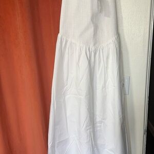 White Maxi Strapless Waffle Bodice Dress